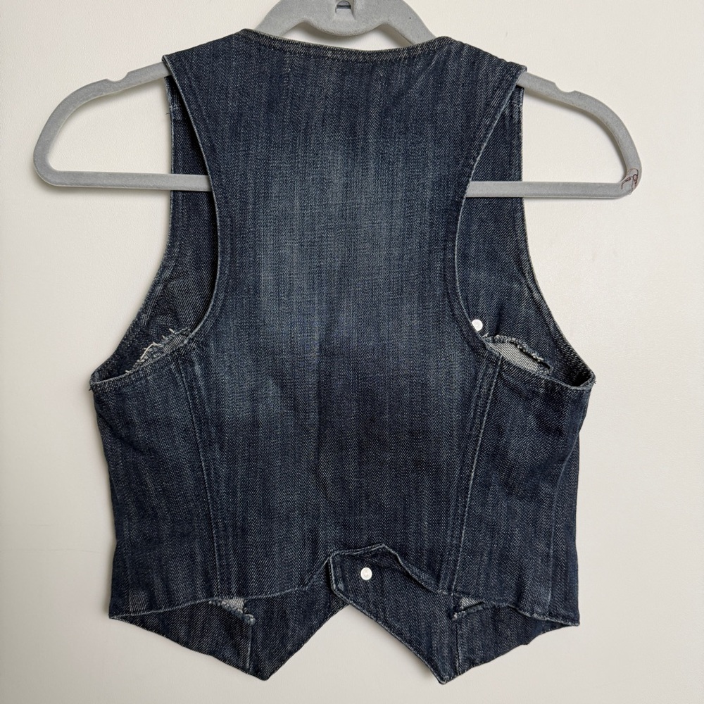 Vintage Y2K Furst Premium Denim Vest Button Front Size 4 Utility Cargo Style - Picture 2 of 11